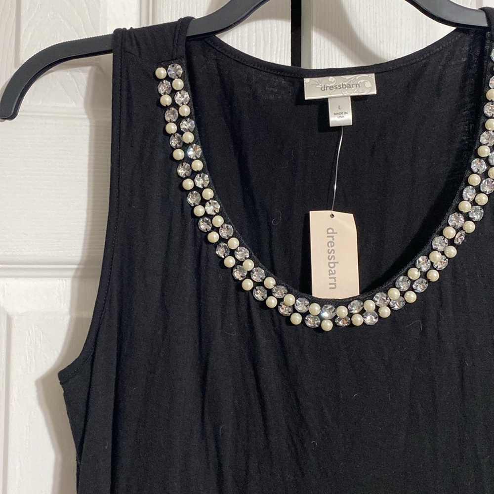 Pretty NWT Dress barn black knit jeweled neck top shirt blouse size LARGE - Picture 3 of 11